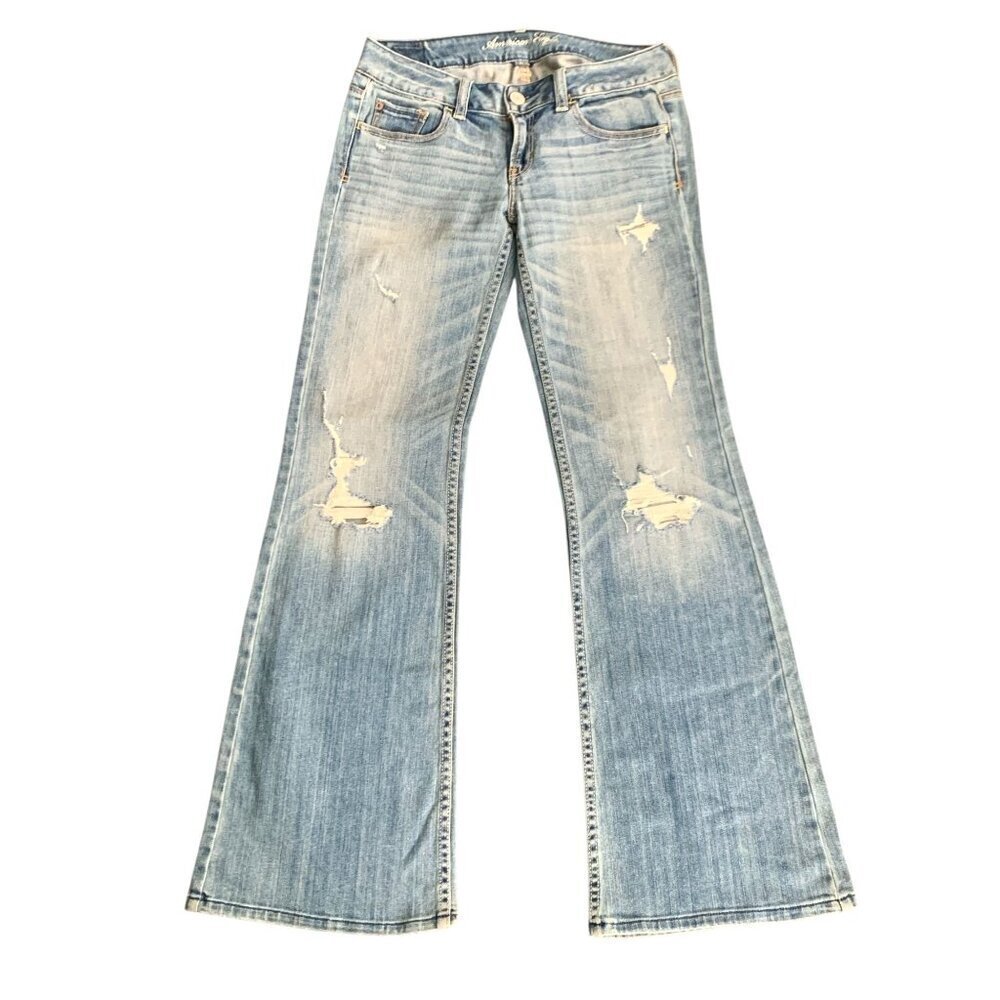 American Eagle Women's Distressed Hipster Boot Cut Jeans Low Rise Size 28 W - Picture 2 of 9